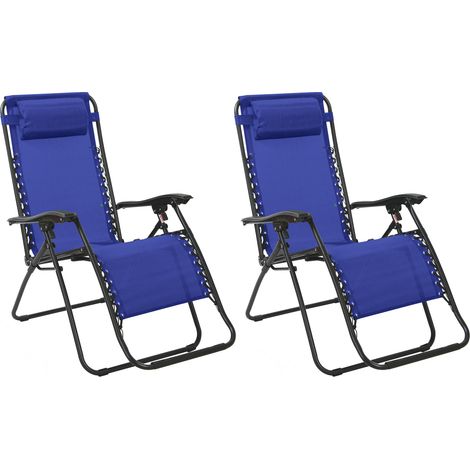 Lot de 2 fauteuils relax en textilène bleu marine -PARALIA