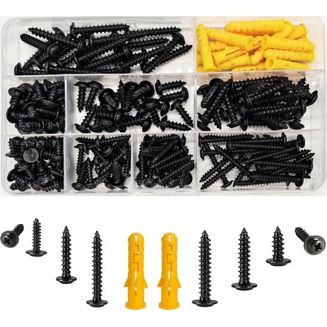 200 Pièces Assortiment de Vis Autotaraudeuse M5/M4 à Tole Noire Cylindrique (1/5)