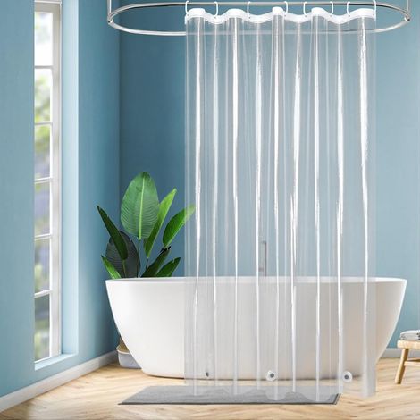 Rideau de douche étroit 120x180 Transparent en plastique avec 3 aimants en bas, petit rideau de douche imperméable anti-moisissure en PEVA pour baignoire avec 8 anneaux (1/5)