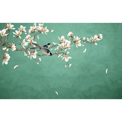 Papier peint panoramique - Fleurs Oiseaux - 130 cm x 81 cm (1/2)