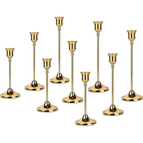 9 Pièces Doré Coniques Bougeoir, Bougie en Alliage De Zinc, Chandelier Vintage, 16.5/19/22 cm Bougeoir Décoratif pour Mariages, Fêtes, Dîners (Doré) (1/5)