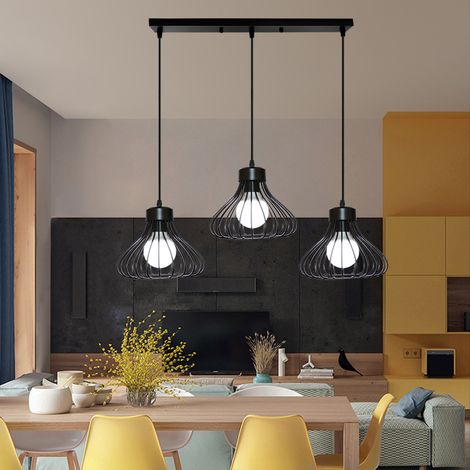 Vintage Pendant Light Fixture 3 Lights Industial Hollow Cage Chanderlier Minimalist Metal Lampshade Hanging Ceiling Lamp for Kitchen Island (Black) (1/5)