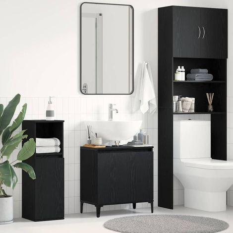Waschbeckenschrank mit Tür Schwarz Eichen-Optik 58 x 33 x 60 cm