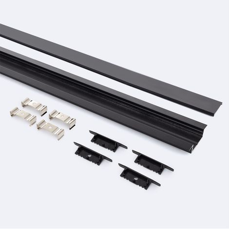 Profilo Alluminio da Incasso per Striscia LED fino a 31mm con Coperchio Continuo Nero 2 m Nero traslucido (1/4)
