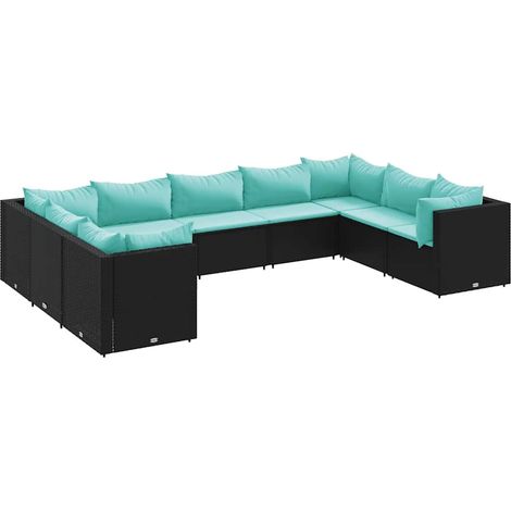 Maison Exclusive - Set Salotto da Giardino con Cuscini 9pz Nero in Polyrattan (1/5)