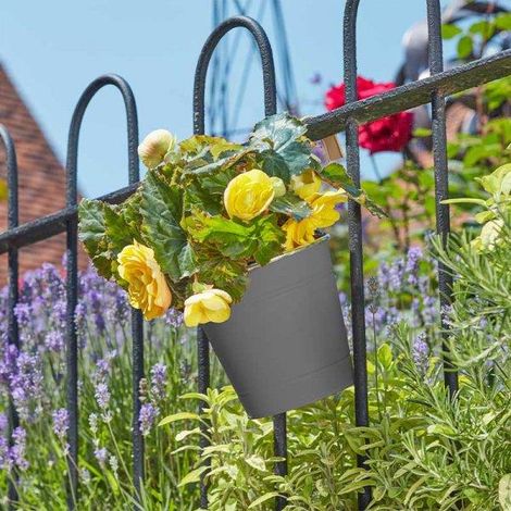 3x Smart Garden 15cm 6 Inch Fence Balcony Hanging Pot Basket Slate Grey Planter (1/2)