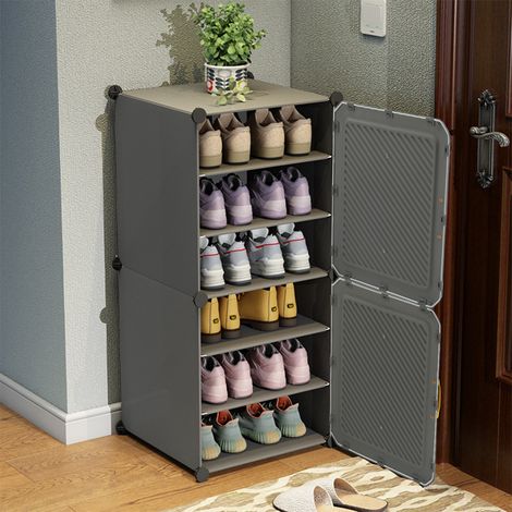 Dark Grey Twill Door Simple Six-layer Shoe Cabinet for Home Entrance 44cm W x 32cm D x 92cm H (1/5)