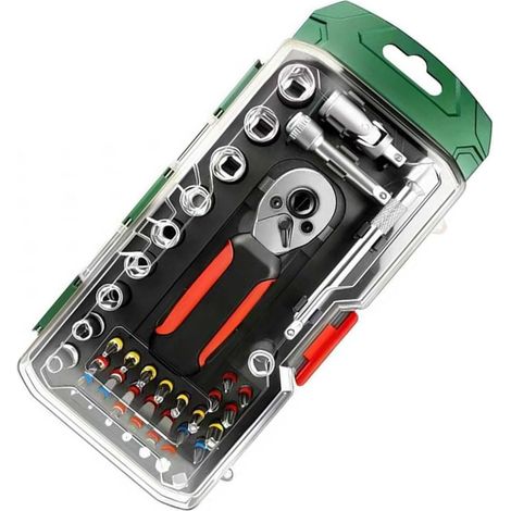 Ensemble d'outils de voiture 39 pièces avec clés à cliquet, douilles et embouts tournevis pour l'entretien le diagnostic routine du véhicule (B) b - (1/5)