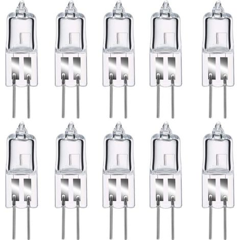 Bombillas halógenas G4, bombilla halógena G4 de 12 V y 20 W con base de clavija, luz blanca cálida de 2800 K, regulable, bombilla halógena G4 con cápsula de vidrio transparente, paquete de 10 [Clase e (1/5)
