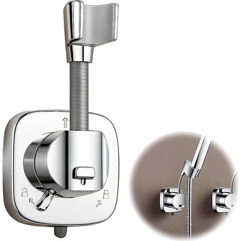 Support Pommeau De Douche, Support Douche Ventouse, Rotatif À 360° Avec Ventouse, Universel Avec Crochet, Chromé, Argent(Socle À Ventouse) (1/5)