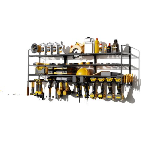 Organisateur d'outils, Matériau en fer, 12 emplacements, Monté au mur, Trois couches, Dimensions 137,5x19x40,5cm (1/5)