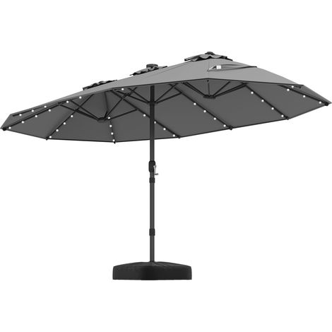 COSTWAY Ombrellone Doppio da Giardino 450 x 260 cm, Ombrellone con 48 Luci LED e Base, Ombrellone Rettangolare con Manovella, per Giardino Piscina Cortile (Grigio) (1/5)