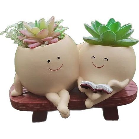 Lot de 2 pots de fleurs amusants avec smiley, Trous de drainage, Pour la culture de plantes succulentes