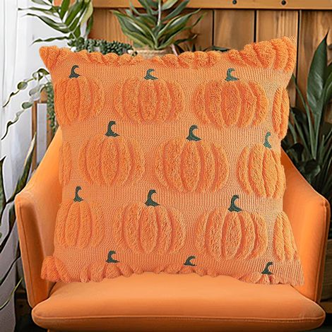 Taies d'oreiller citrouille d'automne,taies d'oreiller carrées avec broderie automnale,idéales pour les décorations de fêtes,45 cm (1/5)