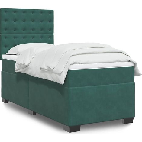 vidaXL Giroletto a Molle con Materasso Verde Scuro 100x200 cm Velluto (1/5)