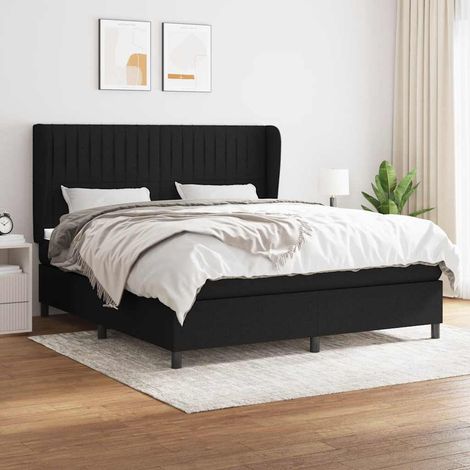 Sommier à lattes de lit avec matelas Noir 160x200 cm Tissu (1/5)