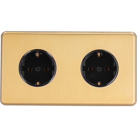 Zwei elektrische Steckdosen nach deutscher Bauart, Frontplatte aus gebürstetem Edelstahl, Doppelsteckdose 250 V 16 A (1/5)