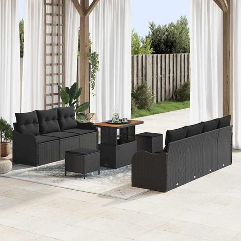 Gartensofa-set mit Kissen 10 pcs Schwarz Poly-Rattan