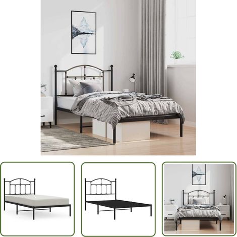 The Living Store Cadre de lit métal sans matelas avec tête de lit noir 100x190cm - Cadre De Lit - Lit Double - Lit Metal - Lit Moderne - Lit Noir (1/5)