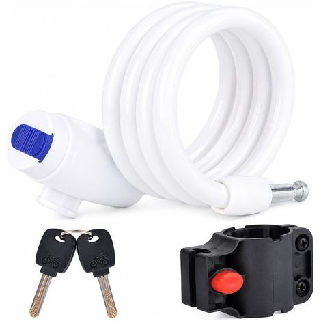 Cadenas à câble pour vélo et trottinette, avec clés et support de cadre, antivol universel pour vélo, scooter et vélo électrique, blanc (1/5)