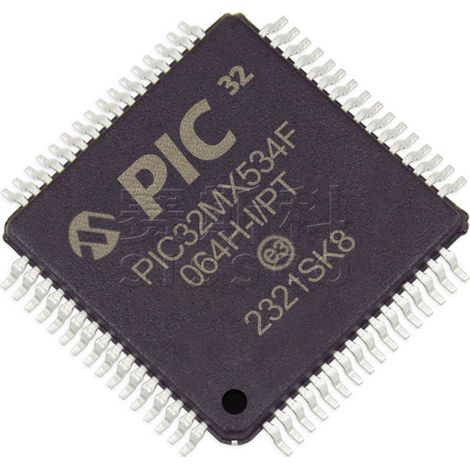 PIC32MX534F064H-I/PT and PIC24EP512GP806-I/PT electronic component chips, 5 units of each.