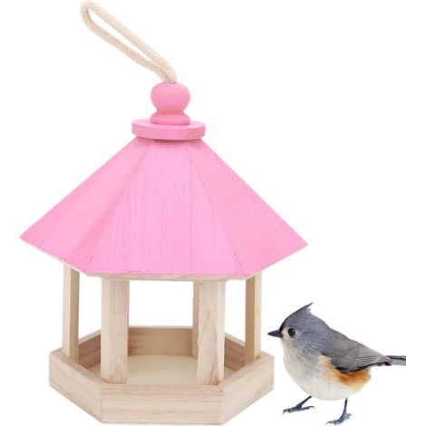 MINKUROW Mangiatoia Per Uccelli In Legno, Bellissimo Design A Centro Vuoto Facile Da Pulire Mangiatoia Per Uccelli Da Appendere Per Interni Per Balcone Parco Giardino Esterno(Rosa) (1/5)