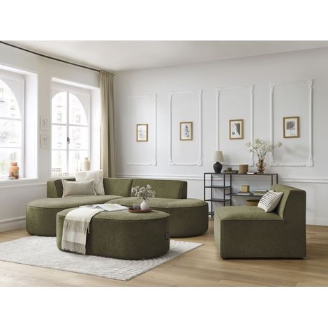 BOBOCHIC - Canapé d'angle fixe modulable ROUSSEAU tissu texturé avec 1 chauffeuse et 1 pouf Angle gauche Vert (1/5)