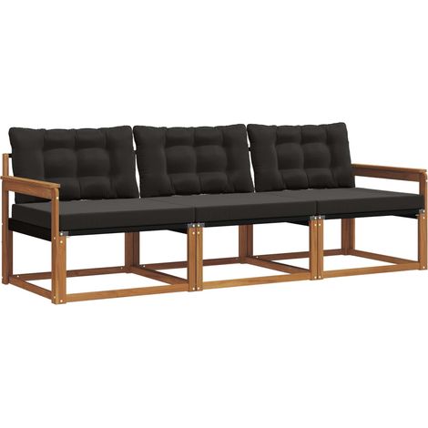 Set di divani da esterno con cuscino 3 pz Salotto da Giardino Naturale e Nero (1/5)