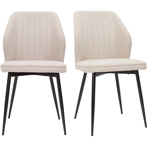 Design-Stühle Stoff mit strukturiertem Samteffekt in Beige und schwarze Metallfüße (2er-Set) FANETTE