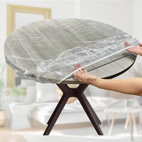 Tischdecke Transparent Rund 120 cm, Wasserdicht, Abwaschbar, Ölbeständig, mit Gummizug