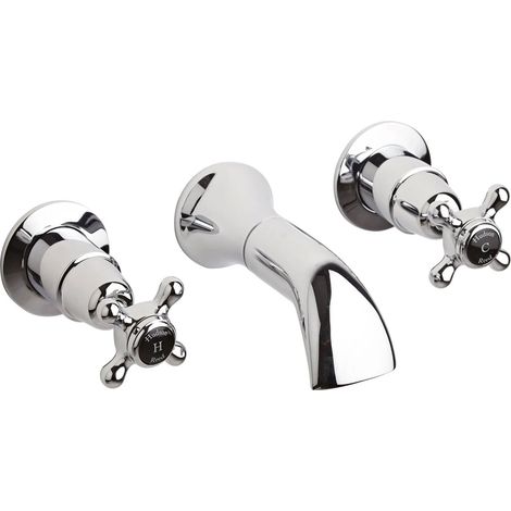 Hudson Reed Black Topaz Wall Mounted Crosshead 3-Hole Basin Mixer Tap - Chrome (1/2)