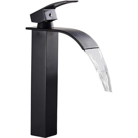 Robinet pour vasque, inox, noir, eau chaude/froide, surélevé (1/5)