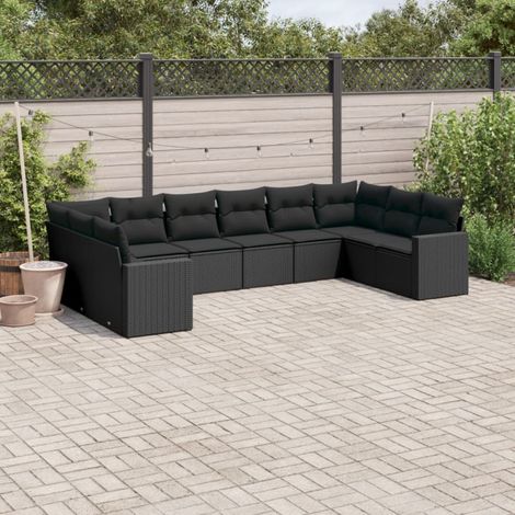 vidaXL Salon de jardin 10 pcs avec coussins noir résine tressée (1/4)