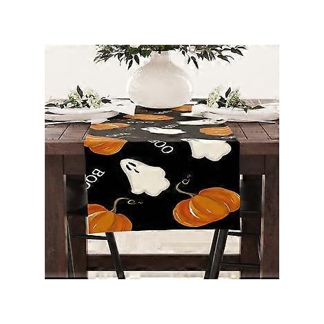 Chemin de table en lin pour Halloween, décoration de table, nappe, nappe pour meuble bas (23ZQ4-16)