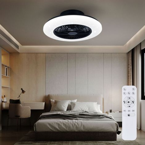 Ventilateur de plafond avec éclairage et télécommande, plafonnier silencieux avec ventilateur et effet étoile, minuterie veilleuse CCT dimmable, LED 30 watts 2200lm 3000-6500K, 50 cm, salon (1/5)