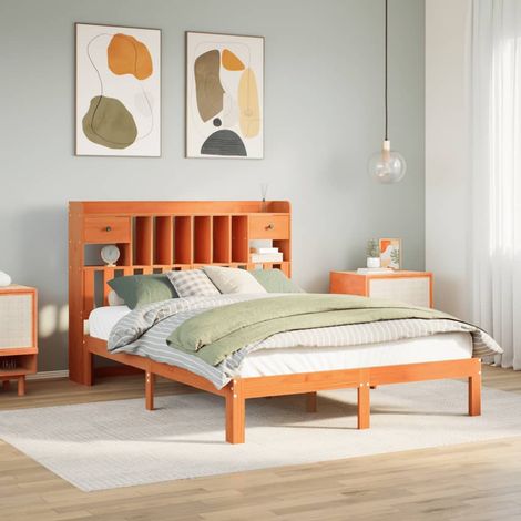 Cama con estantería sin colchón madera maciza marrón 135x190cm vidaXL (1/5)
