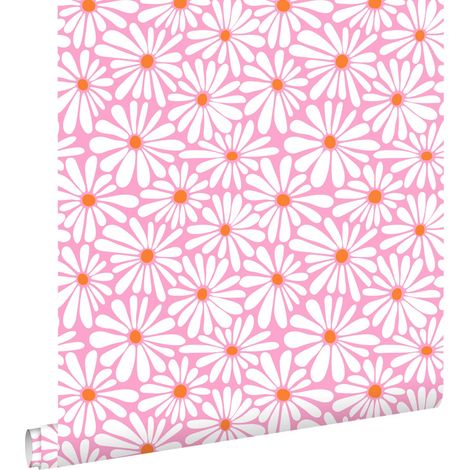 papier peint marguerites rose, blanc et orange - ESTAhome (1/5)