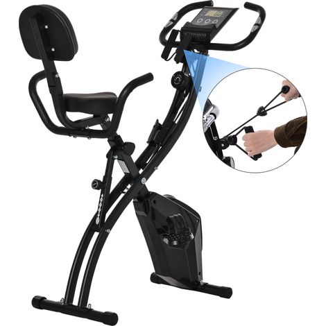 Vélo d'appartement pliant magnétique 120 kg - Résistance ajustable, écran LCD, capteur de pouls, selle avec dossier 105x48x118 cm Noir