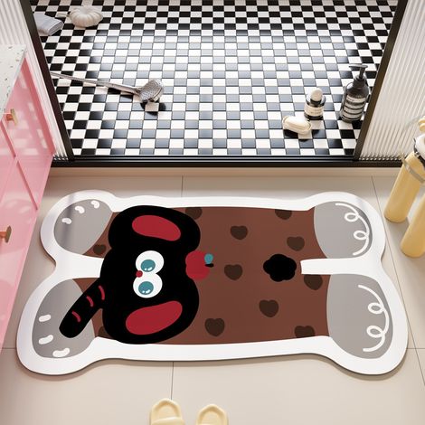 Paillasson de salle de bain, tapis de sol dopaminergique à motif animal de dessin animé absorbant, tapis de toilette antidérapant, 40 × 60 cm (1/5)