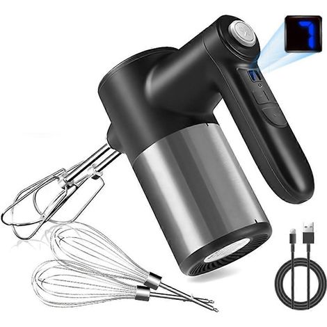 Mixeur à main sans fil, affichage numérique, 7 vitesses, rechargeable, noir (1/5)