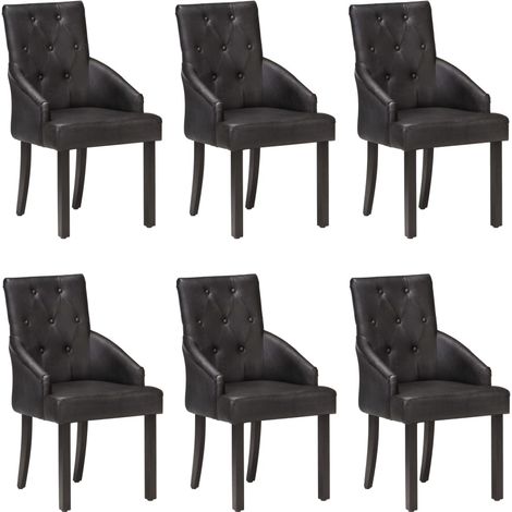 vidaXL Chaises à manger lot de 6 noir cuir de chèvre véritable (1/5)