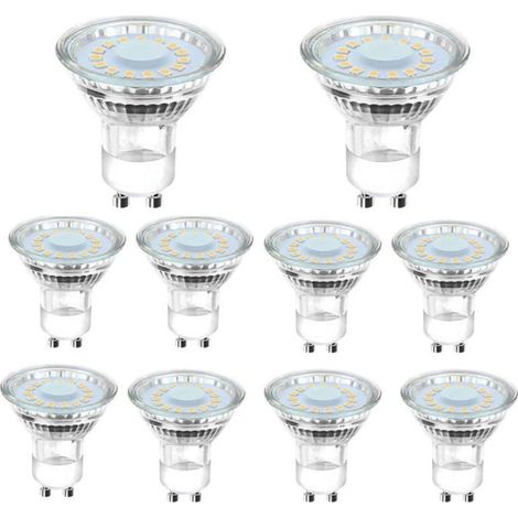 Lot de 10 ampoules LED GU10 4W 6500K blanc jour 120° - Remplacent halogène 50W (1/4)