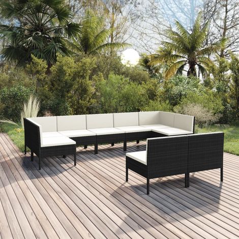 9 PCS Garden Lounge Set con Vime PE Negro