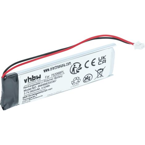 vhbw Batterie compatible avec Midland BTFM, BTX1, BTX2, BT Next casque audio, écouteurs sans fil (950mAh, 3,7V, Li-polymère)