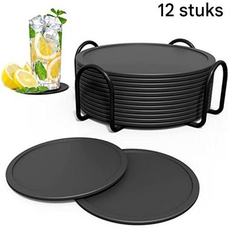 Juego de 12 unidades de untersetzer de doble cara – Rutschfeste Glasuntersetzer (Lederoptik) para Gläser & Flaschen – elegante y práctico (1/5)