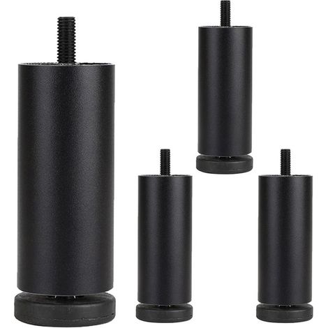 4 piedini per mobili neri, altezza 12 cm, piedini per divano in alluminio con filettatura M8, portata 400 kg, piedini regolabili per armadi, piedini per divani e mobili (1/5)