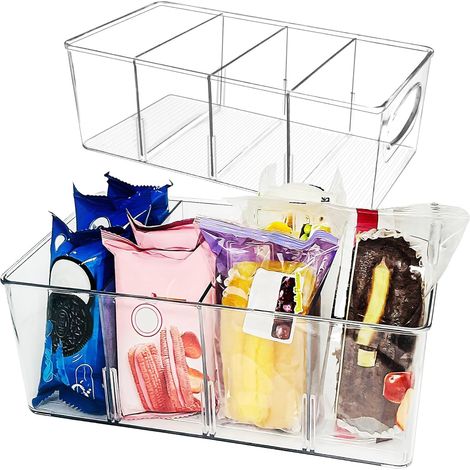 Lot de 2 bacs de rangement pour placards avec séparateurs amovibles, 4 sections divisées, transparents, solides et légers, (1/5)