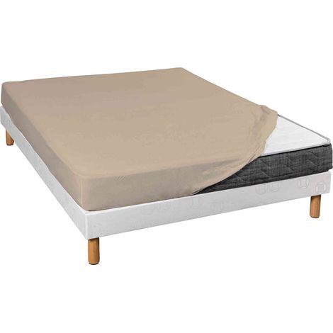 Drap housse jersey beige bonnet 30 cm 100% coton biologique 90x190/200 (1/2)