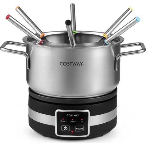 Electric Fondue Set 1200W, 2.3L, Temp Control, 6 Forks