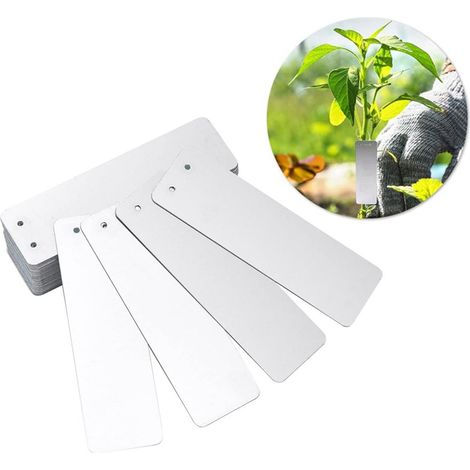 Étiquettes métalliques argentées pour plantes, lot de 100, 82 x 25 mm, étiquettes pour pépinière et jardin. (1/5)